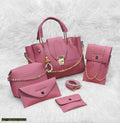 : 5 Pcs Women's PU Leather Plain Hand Bag Set