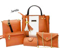 Stylish Women's Mustard PU Leather Bag Set - 5 Pcs